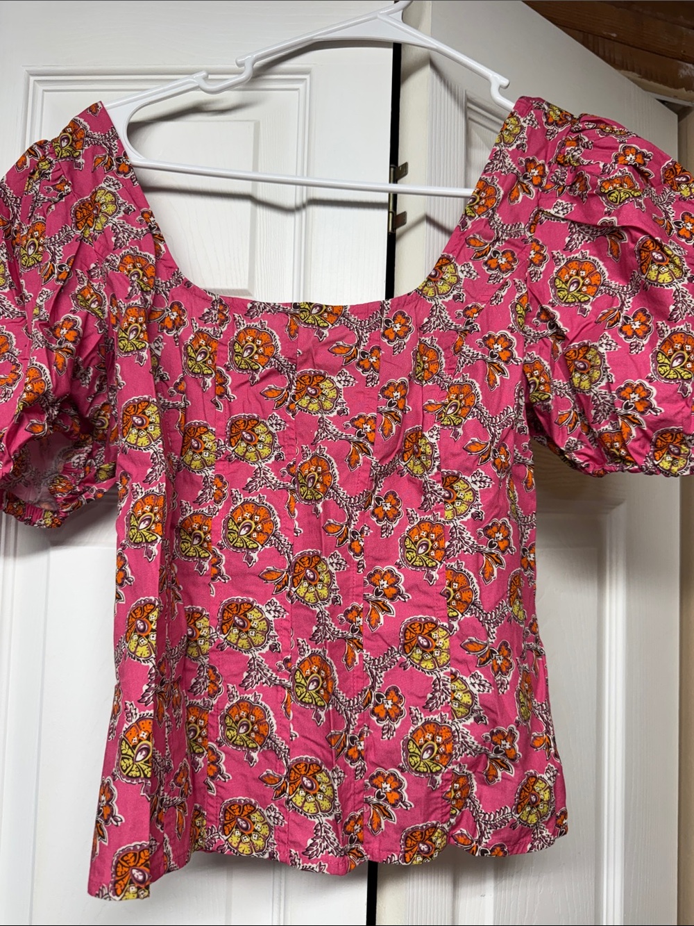 J. Crew Pink Floral Puff-Sleeve Blouse